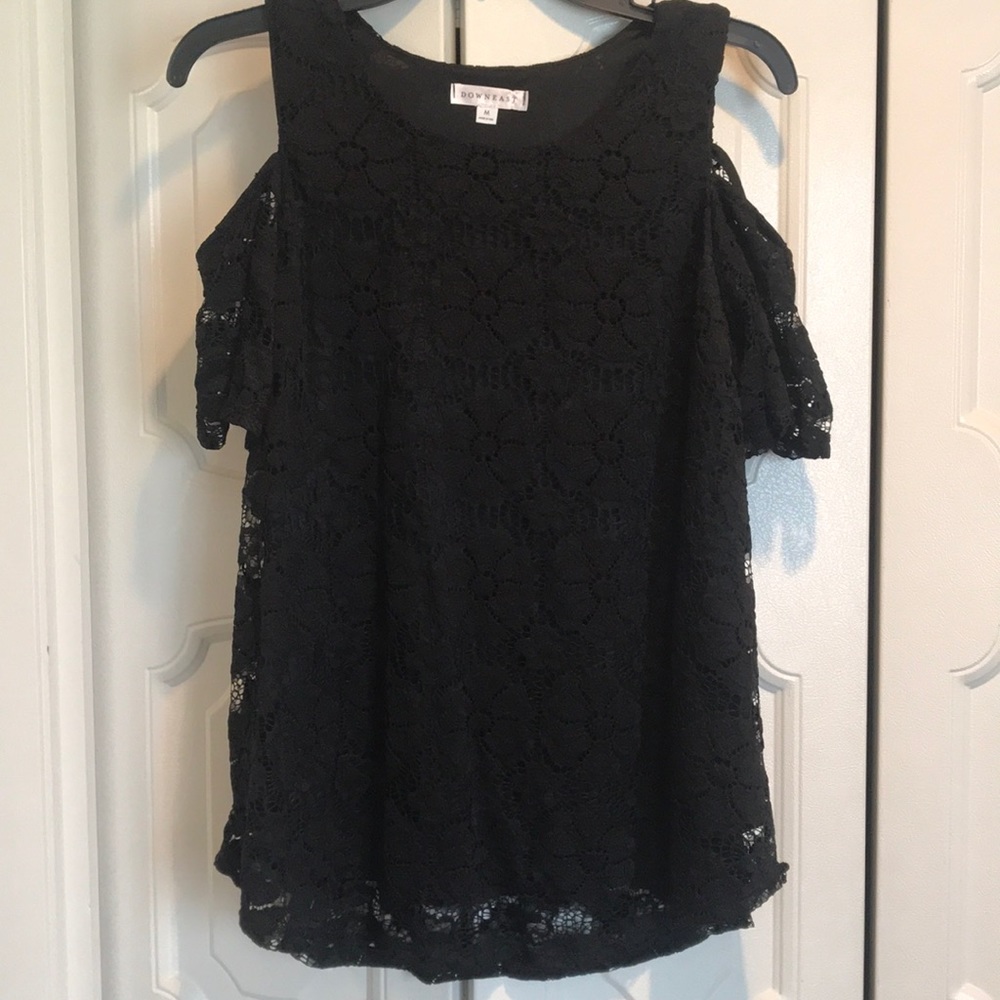 Black Lace Cold Shoulder Blouse
